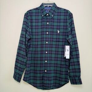 U.S. Polo Assn Men's Small Plaid Button Down Shirt Long Blue Sleeve Woven NWT